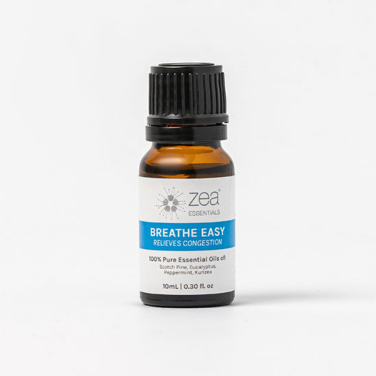 Close-up image of the Breathe Easy Lifestyle Blend bottle with a dropper